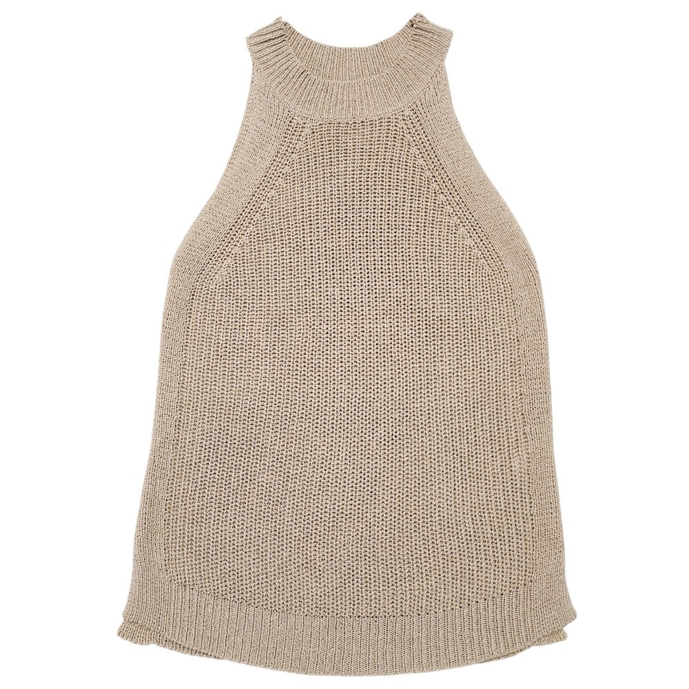 Beige Open Knit Sweater Tank Women's M La Miel High Neck Coastal Minimalist - Picture 3 of 8